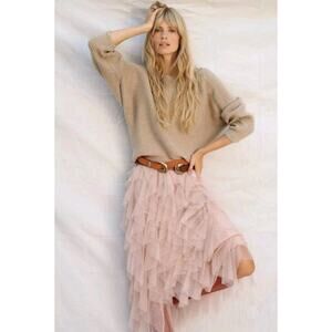 By Anthropologie Kendall Boat Neck Sweater Sz M Dolman Sleeves Ribbed Beige Boho